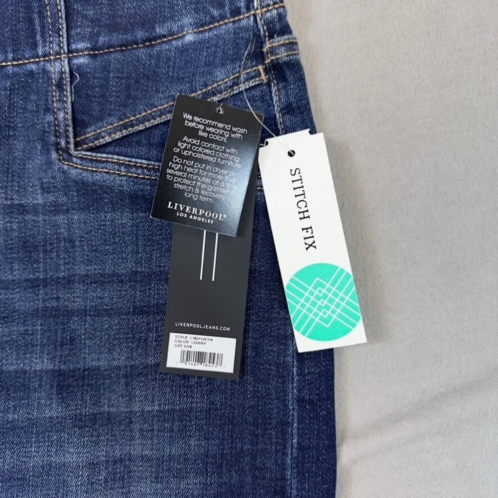Liverpool Jeans Skirt 6 , 28 Cat Eye Pull On Dark Wash Denim raw hem NEW - Picture 7 of 16